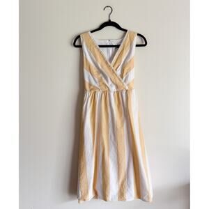 Christopher & Banks Yellow + White Striped V Neck A Line Dress Size 4 Summer